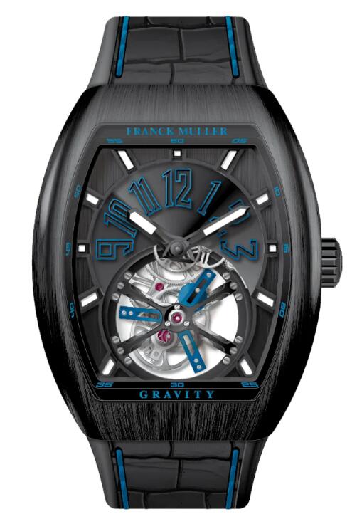 Best FRANCK MULLER Vanguard Gravity Tourbillon Brushed Black Titanium - Blue V 41 T GRAVITY CS NR BR (BL) (TT) (NR NR BL) Replica Watch